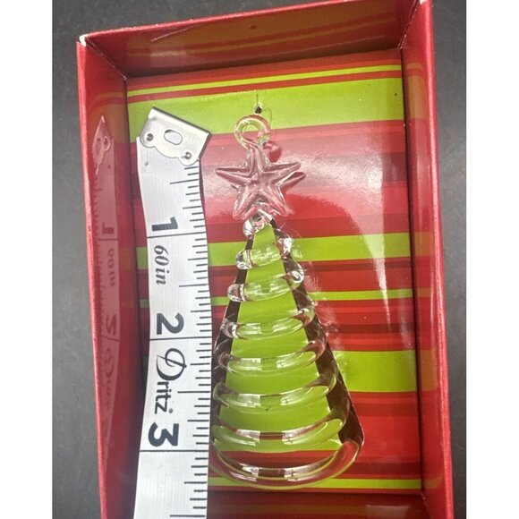 Crate & Barrel Clear Swirl Glass Christmas Tree w/ Star Ornament 3.5” NEW - Picture 2 of 2